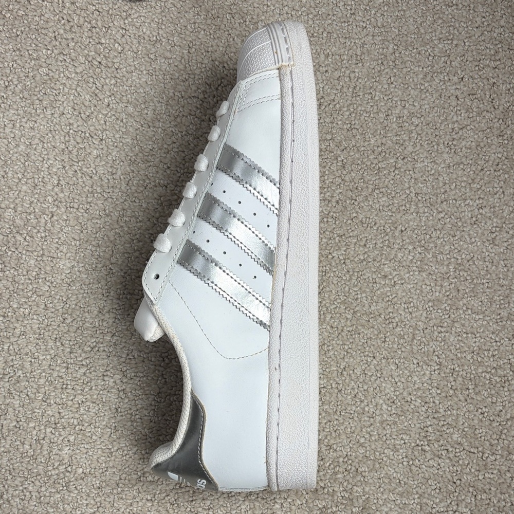 Adidas White and Silver Superstar Sneakers - Picture 9 of 15